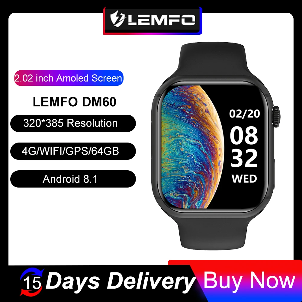 LEMFO DM60 4G Smart Watch Android GPS WIFI 64GB Sport Smartwatch Men Women 2.02 Inch HD Screen 800Mah Battery Waterproof
LEMFO DM60 4G Smart Watch Android GPS WIFI 64GB Sport Smartwatch Men Women 2.02 Inch HD Screen 800Mah Battery Waterproof