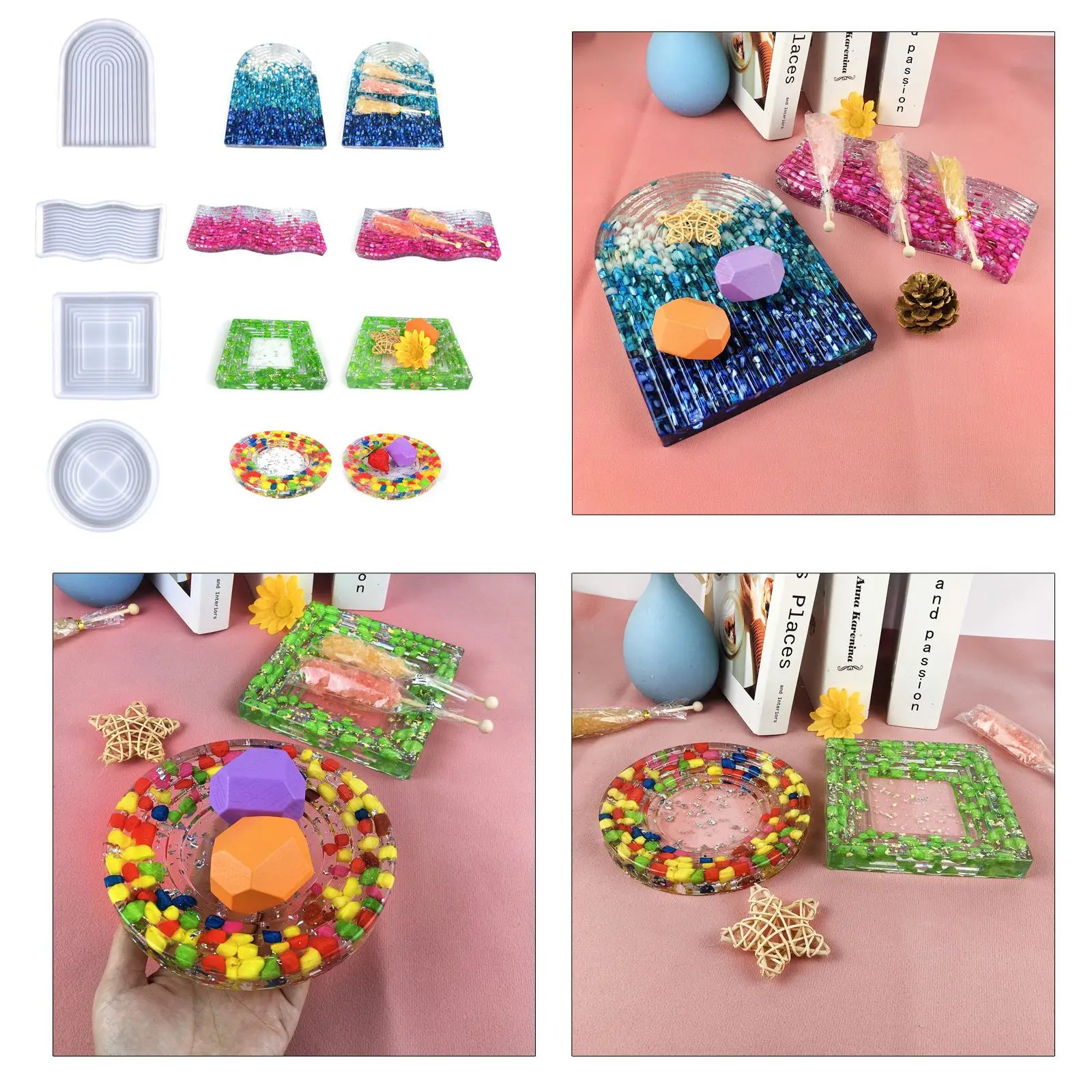 

New Epoxy Resin Tray Mold Coaster Silicone Mold Trays Tea Fruit Lace Round Ornament Table Decorative Trays Mold For Handicrafts