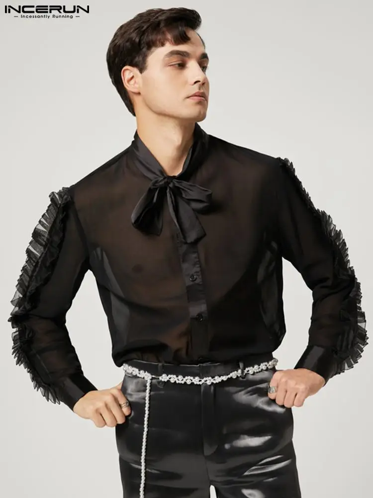 2022 Men Shirt Patchwork Mesh See Through Ruffle Lace Up Long Sleeve Button Camisas Streetwear Sexy Fashion Shirts S-5XL INCERUN
2022 Men Shirt Patchwork Mesh See Through Ruffle Lace Up Long Sleeve Button Camisas Streetwear Sexy Fashion Shirts S-5XL INCERUN