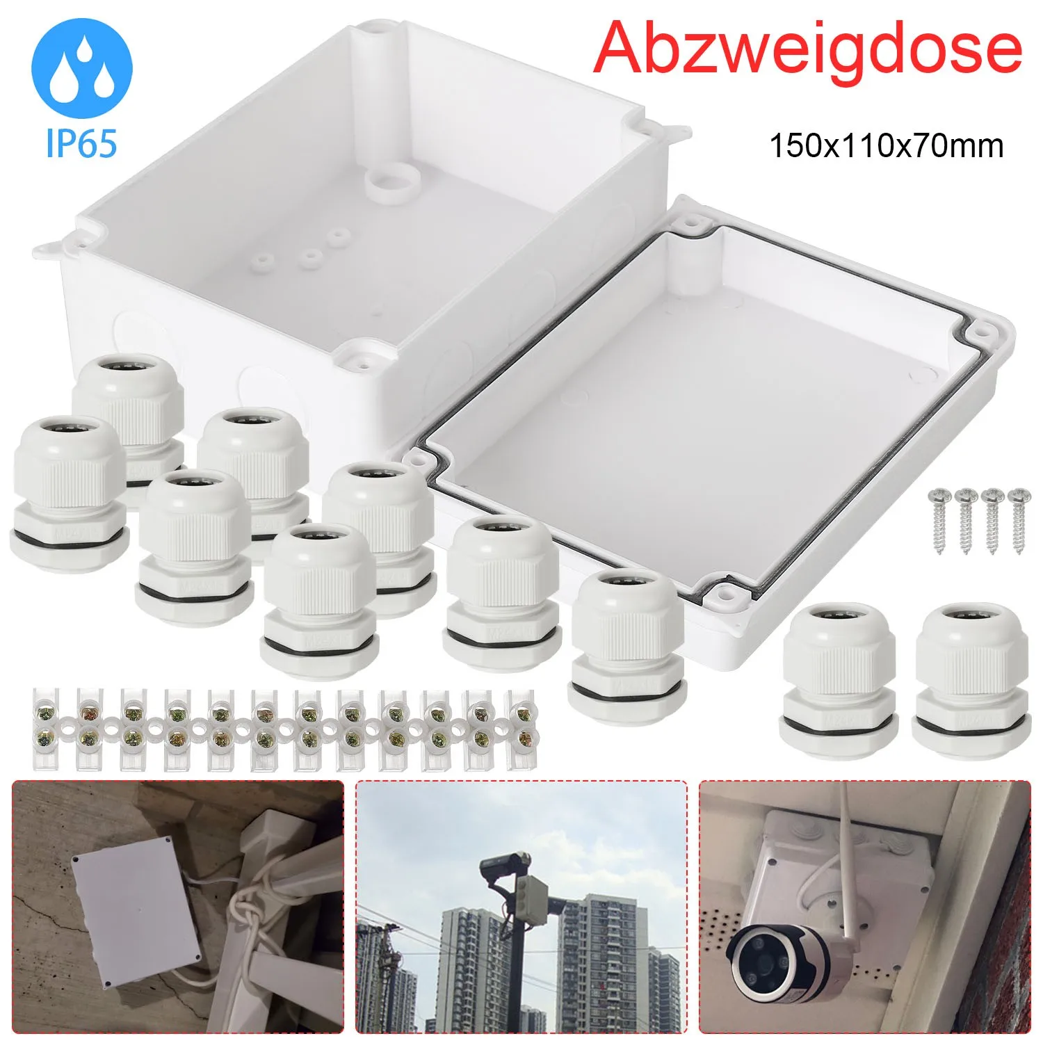 IP65 Plastic Waterproof Junction Box 150x110x70mm ABS Outdoor Electrical Enclosure Junction Cover With 10 M24X1.5 Cable Glands
IP65 Plastic Waterproof Junction Box 150x110x70mm ABS Outdoor Electrical Enclosure Junction Cover With 10 M24X1.5 Cable Glands