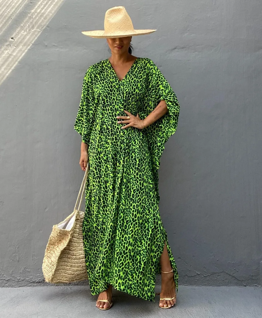 Loose Dresses for Women 2022 Cotton Long Robe Kaftan Dress Green Leopard Print Elegant Female Beach Cover Up on Sea Maxi Robe
Loose Dresses for Women 2022 Cotton Long Robe Kaftan Dress Green Leopard Print Elegant Female Beach Cover Up on Sea Maxi Robe