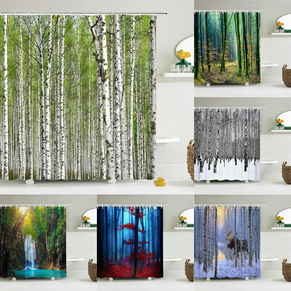 Cortina de ducha con diseño de árboles de abedul, visillo de tela impermeable de baño, pantalla de baño de paisaje Natural con
Cortina de ducha con diseño de árboles de abedul, visillo de tela impermeable de baño, pantalla de baño de paisaje Natural con