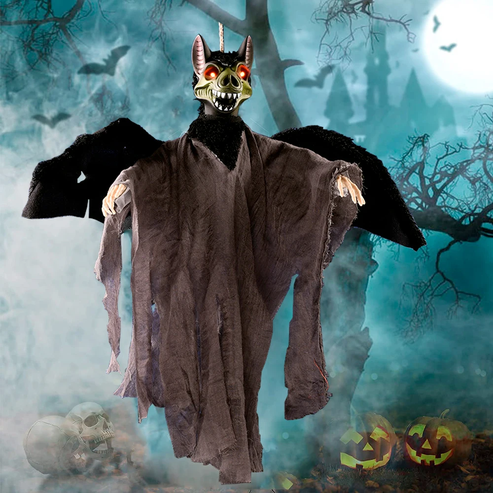 Подвесная летучая мышь вампира на Хэллоуин с движущимися крыльями, светящимися глазами и страшными звуками для украшения дома с привидениями на стене дерева
Подвесная летучая мышь вампира на Хэллоуин с движущимися крыльями, светящимися глазами и страшными звуками для украшения дома с привидениями на стене дерева