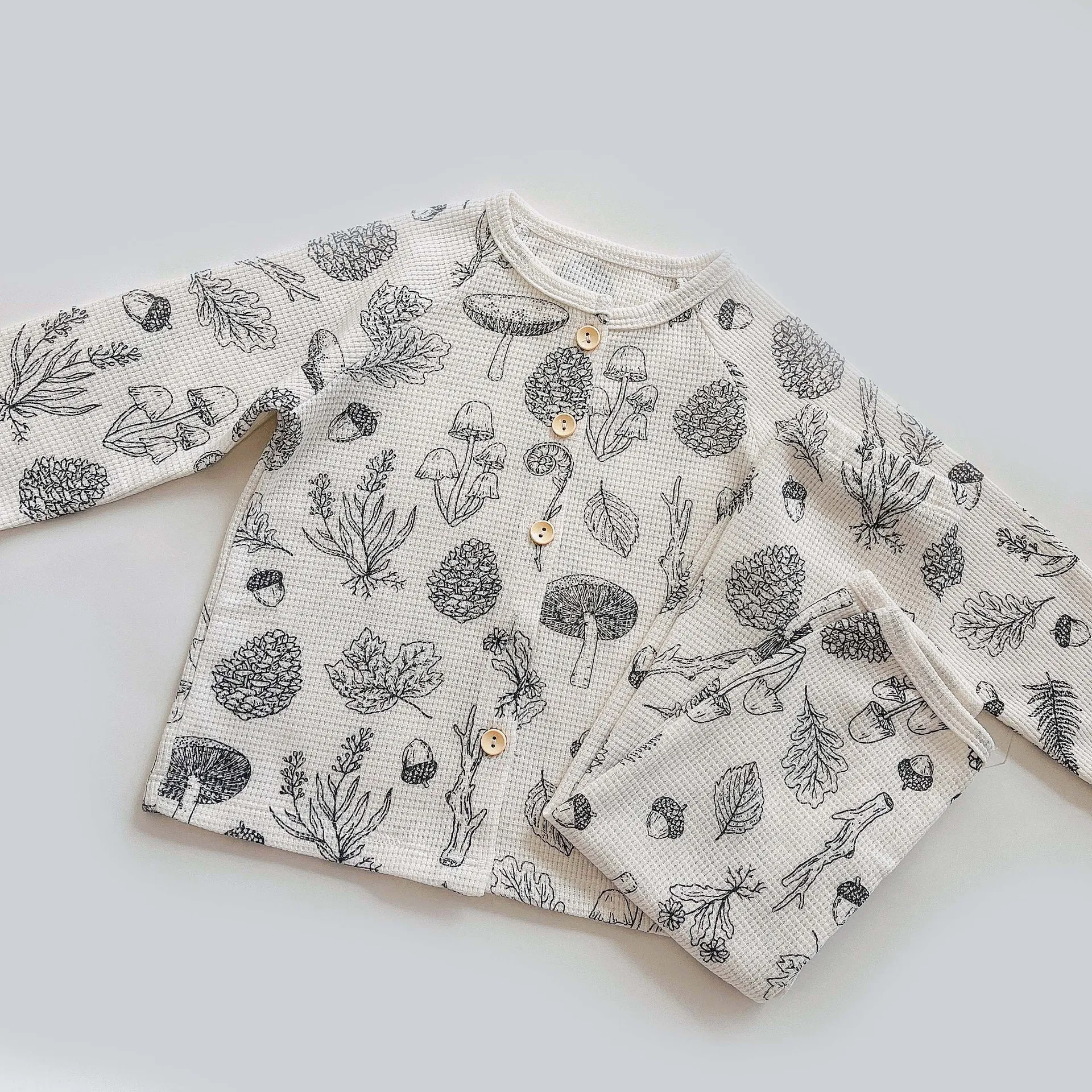 

Baby Boy Girl Pajama Set Long Sleeve Waffle Homewear Suits Printing Children Kids Loungewear