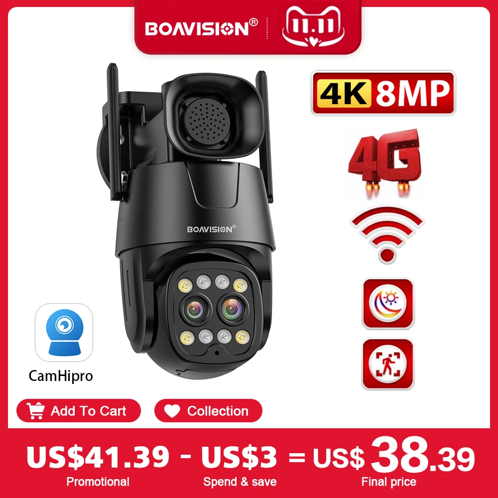 

IP-камера с поддержкой Wi-Fi/4G Sim-карт, PTZ, HD, 4 МП, 8 Мп, двойной объектив 2,8 мм-8 мм, наружная камера видеонаблюдения с цветным ночным видением и ауди...