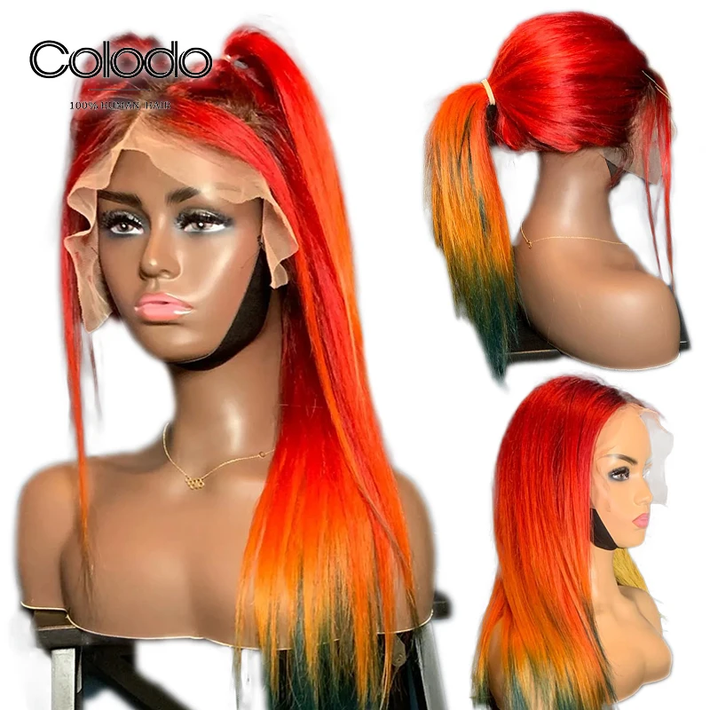 Long Straight Red Yellow Green Color Glueless Transparent 13X4 T Part Lace Front Human Hair Wigs for Black Women Preplucked Remy
Long Straight Red Yellow Green Color Glueless Transparent 13X4 T Part Lace Front Human Hair Wigs for Black Women Preplucked Remy