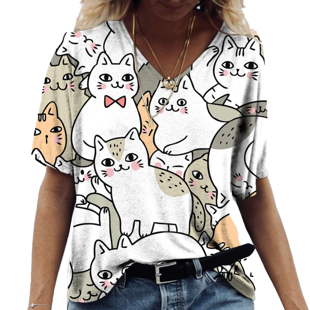 Футболка женская с мультяшным аниме-котом, смешной милый топ с коротким рукавом, одежда в стиле Харадзюку, с V-образным вырезом, оверсайз, лет...
Футболка женская с мультяшным аниме-котом, смешной милый топ с коротким рукавом, одежда в стиле Харадзюку, с V-образным вырезом, оверсайз, лет...