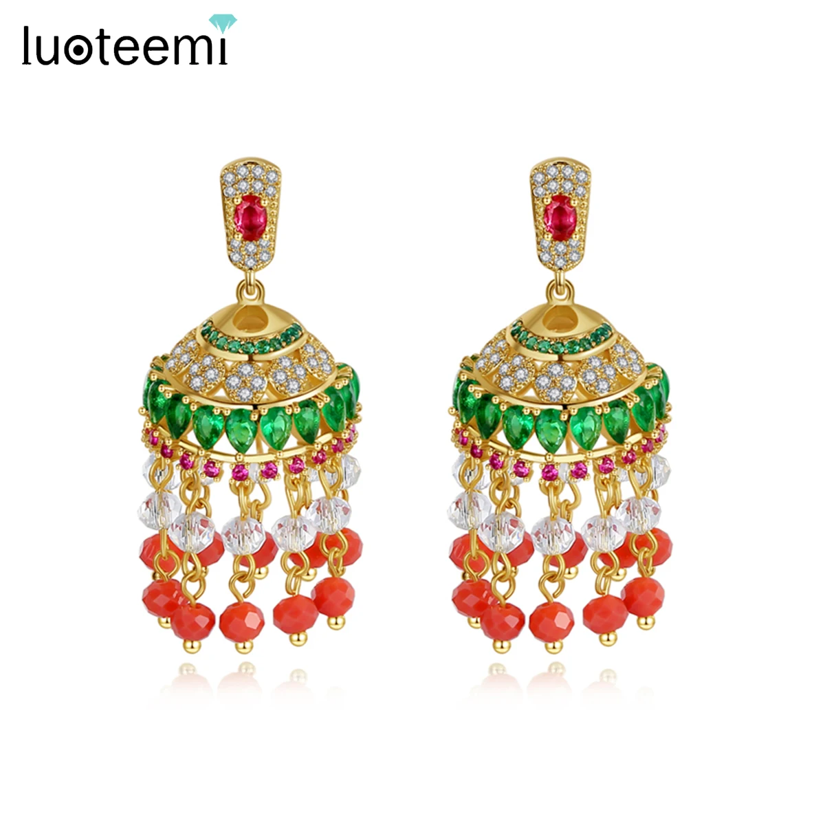 LUOTEEMI Vintage Indian Design Big Dangle Drop Earrings Colorful AAA CZ Inlaid Red Beads Tassle Bridal Fashion Jewelry Brincos
LUOTEEMI Vintage Indian Design Big Dangle Drop Earrings Colorful AAA CZ Inlaid Red Beads Tassle Bridal Fashion Jewelry Brincos