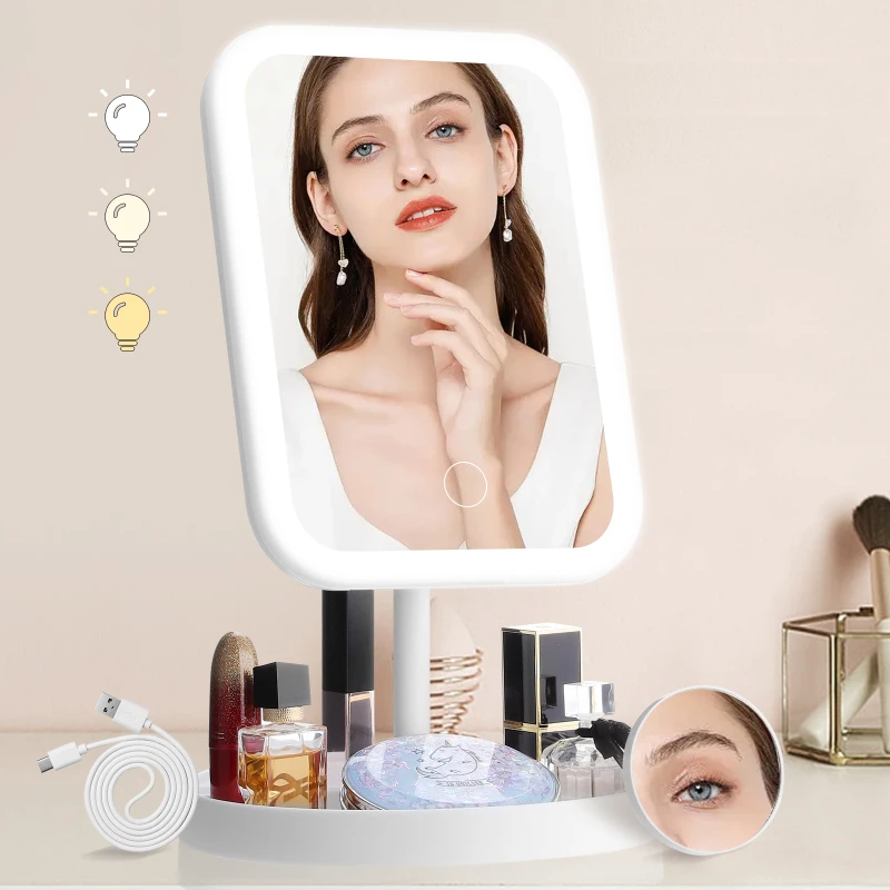 Illuminated Vanity Mirror with Storage Tray - 3 Color Illuminated Illuminated Mirror with 30 LEDs, 360° Rotating Touch Screen,
Illuminated Vanity Mirror with Storage Tray - 3 Color Illuminated Illuminated Mirror with 30 LEDs, 360° Rotating Touch Screen,