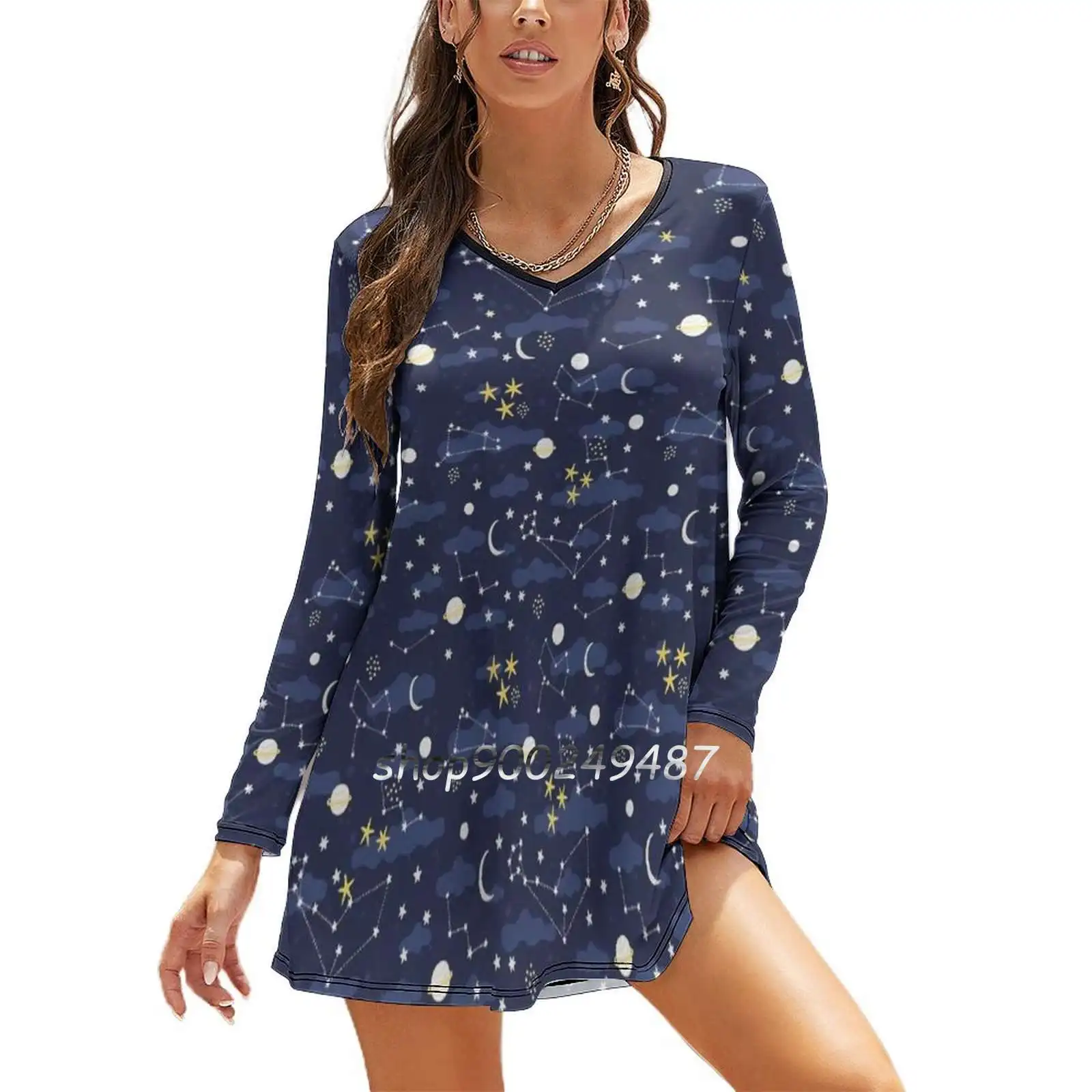 

Галактика-Космос, луна и звезды. Астрономический рисунок. Милые пикантные платья с длинным рукавом для женщин 2022 Женские винтажные элегантные вечерние платья