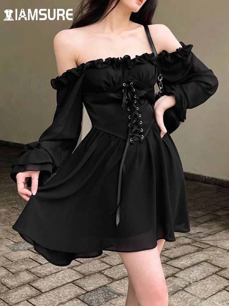 IAMSURE Patchwork Bandage Chiffon Dress Solid Ruffles Slash Neck Long Sleeve Mini Dresses For Women 2022 Fashion Spring Sumer
IAMSURE Patchwork Bandage Chiffon Dress Solid Ruffles Slash Neck Long Sleeve Mini Dresses For Women 2022 Fashion Spring Sumer