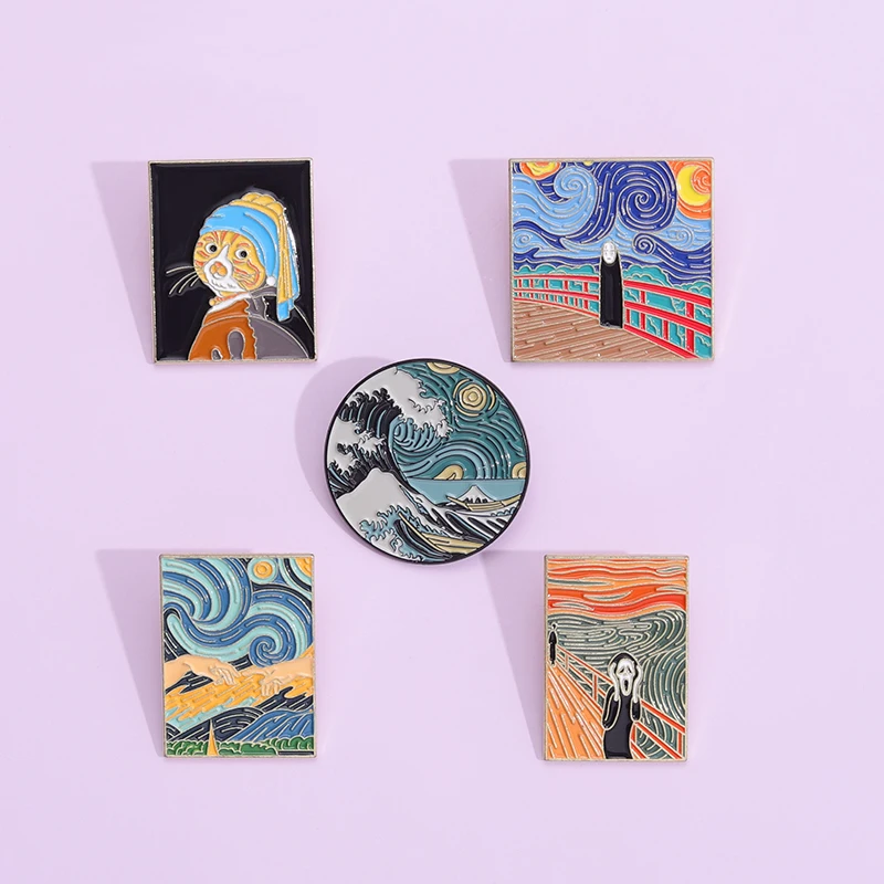 Oil Painting Enamel Pins Starry Night Ukiyo-e Wave Brooches Lapel Pin Backpack Clothes Jewelry Accessories Shirt Collar Badge 
Oil Painting Enamel Pins Starry Night Ukiyo-e Wave Brooches Lapel Pin Backpack Clothes Jewelry Accessories Shirt Collar Badge