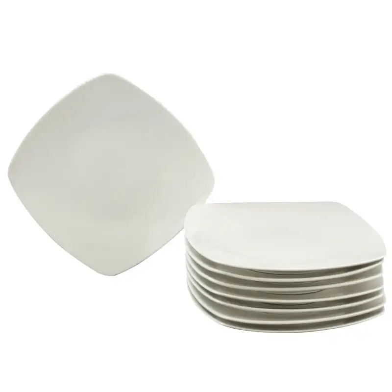 

Набор керамических мягких квадратных обеденных тарелок белого цвета, 8 шт.