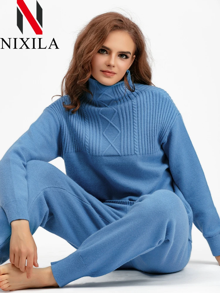 New Autumn Winter Women Sweater Pant Sets Half High Collar Casual Loose Fitting Pullover Two Piece Sets Womens Outifits Clothes
New Autumn Winter Women Sweater Pant Sets Half High Collar Casual Loose Fitting Pullover Two Piece Sets Womens Outifits Clothes