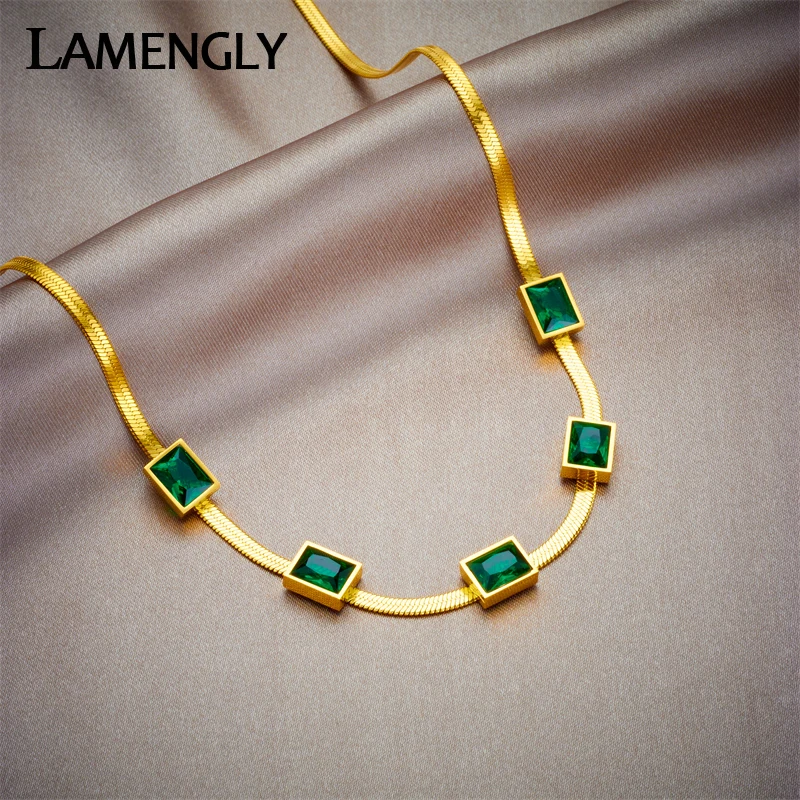 LAMENGLY 316L Stainless Steel Square Green Crystal Pendant Necklace for Women Fashion Luxury 2-Color Chain Choker Jewelry Gifts
LAMENGLY 316L Stainless Steel Square Green Crystal Pendant Necklace for Women Fashion Luxury 2-Color Chain Choker Jewelry Gifts