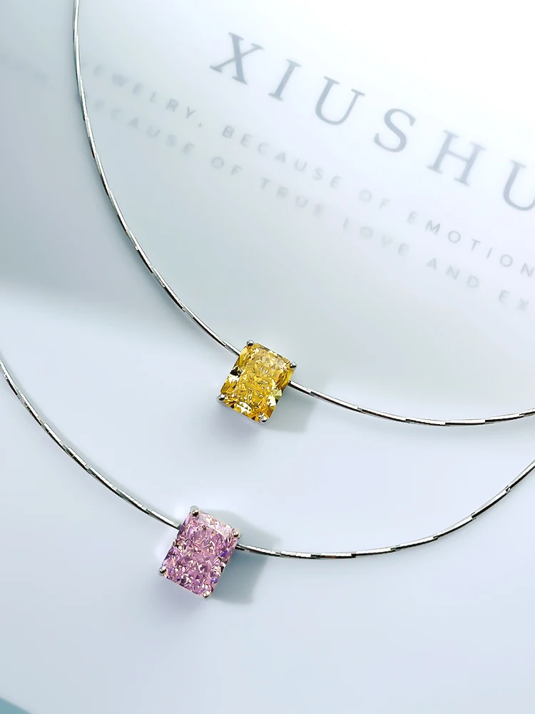 New Rectangular Artificial Yellow Diamond Versatile Sterling Silver Necklace Simply Inlaid with Imported High Carbon 
New Rectangular Artificial Yellow Diamond Versatile Sterling Silver Necklace Simply Inlaid with Imported High Carbon