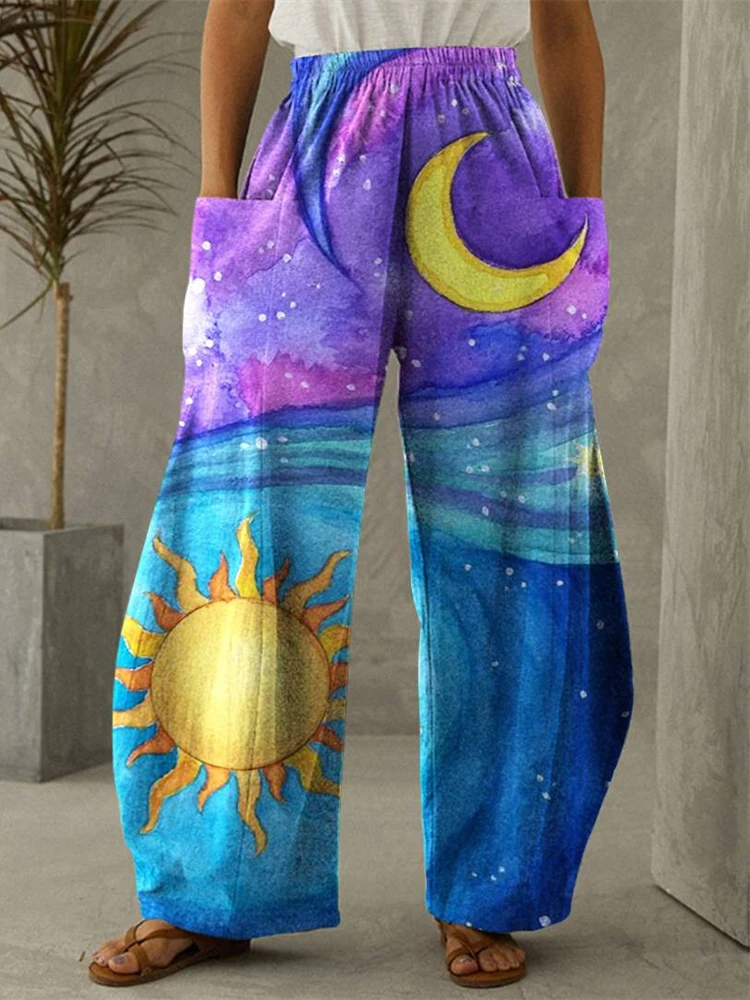 

Galaxy Moon Stars Full Length Wide Leg Pants Printed Thin Hipster Fashion Trousers Summer Streetwear Sweatpants Women Clothing