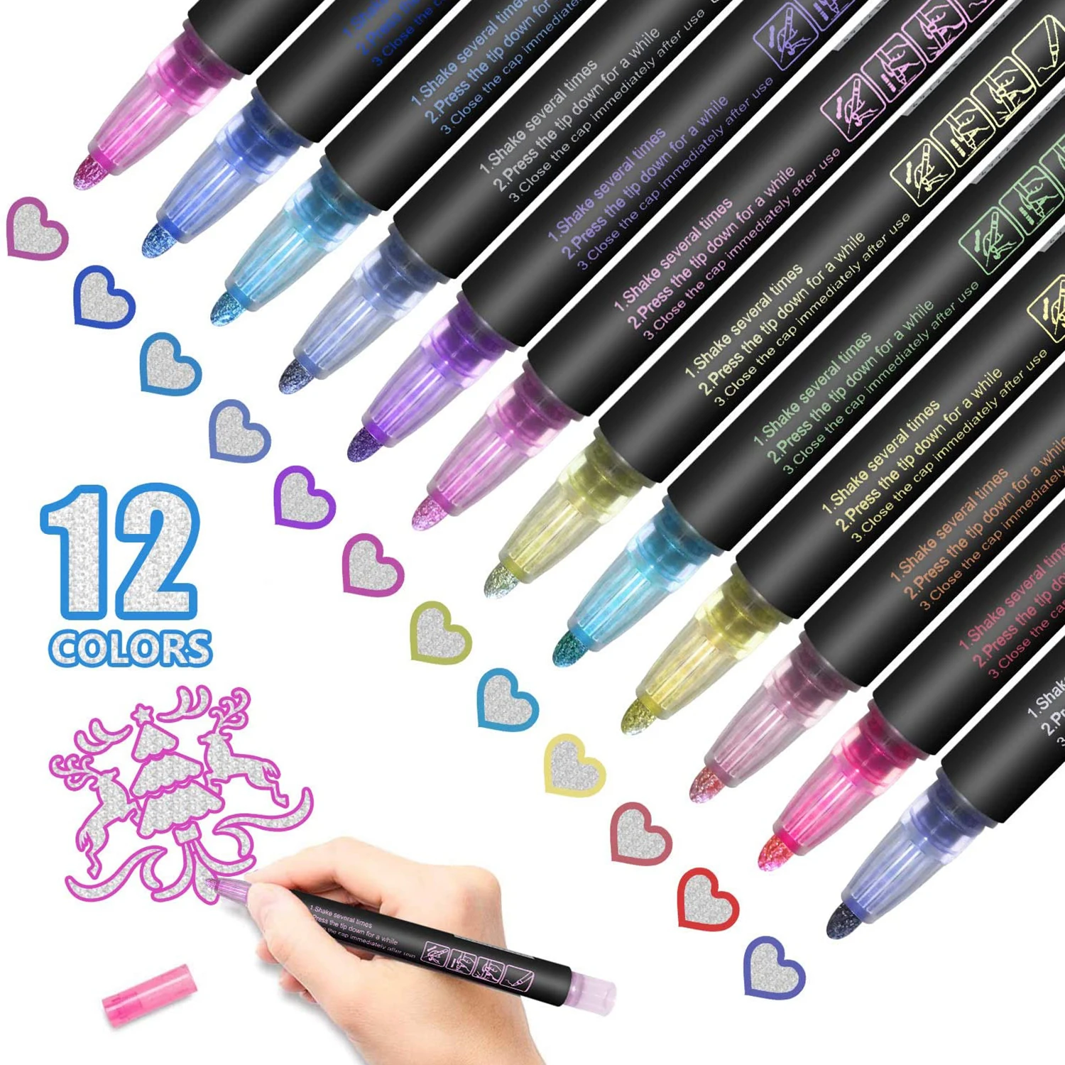 Double Line Markers Glitter Outline Pens 12 Colors Metallic Markers for Kids Adult Painting & Drawing Art Signature Journaling
Double Line Markers Glitter Outline Pens 12 Colors Metallic Markers for Kids Adult Painting & Drawing Art Signature Journaling