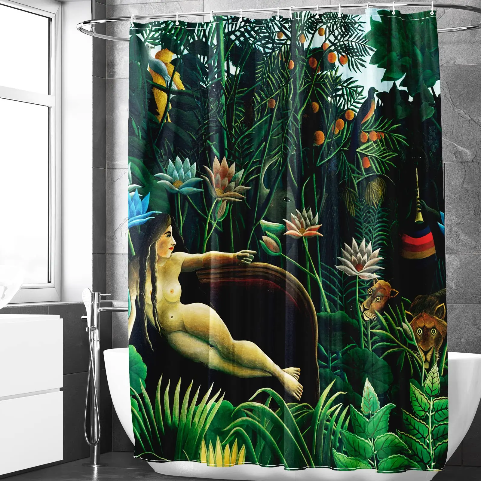 

Тропический пейзаж, жизнь, Классическая картина, занавеска для душа, абстрактное искусство, дизайн Анри Руссо, водонепроницаемая тканевая занавеска для ванной комнаты