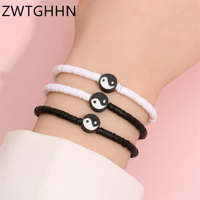 

ZWTGHHN New Polymer Clay Bracelets For Women Gothic Hand Jewelry Ethnic Soft Pottery Tai Chi Bead Elastic Bangles Charm Bracelet