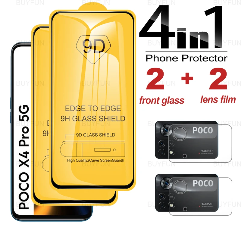 Защитная стеклянная пленка для Xiaomi Poco X4 Pro 5G 6 67 дюйма 4 в 1 9D X 4X NFC Poko X4Pro HD защита