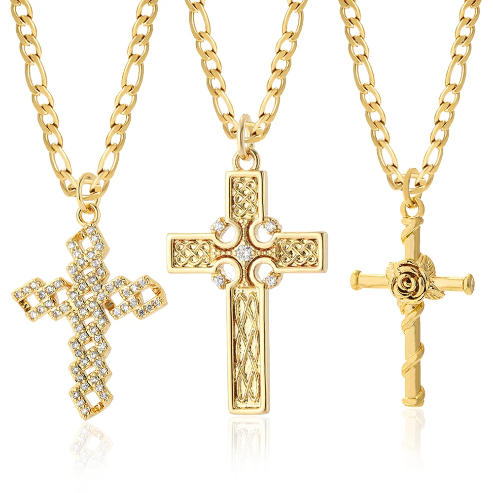 Religious Female Cross Pendants Gold Color Zircon Pendant Necklace Jewelry for Men Women Dropshipping Stainless Steel Chain
Religious Female Cross Pendants Gold Color Zircon Pendant Necklace Jewelry for Men Women Dropshipping Stainless Steel Chain