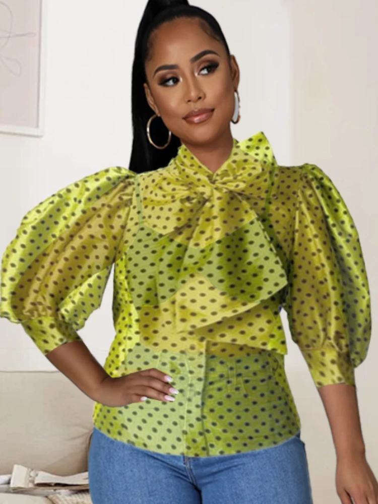 Polka Dot Bow Shirt Blouses See Through Thin Transparent Turtleneck Half Puff Sleeves Yellow Party Sexy Women's Fashion Blouses
Polka Dot Bow Shirt Blouses See Through Thin Transparent Turtleneck Half Puff Sleeves Yellow Party Sexy Women's Fashion Blouses