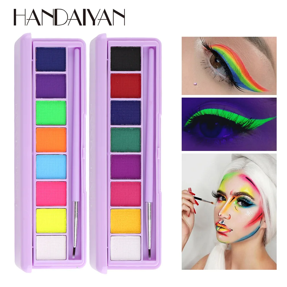 

8 Colors Fluorescent Eyeshadow Palette UV Glow in Dark Stage Performance Neon Eyes Makeup Palette Pigment Luminous Eye Shadow