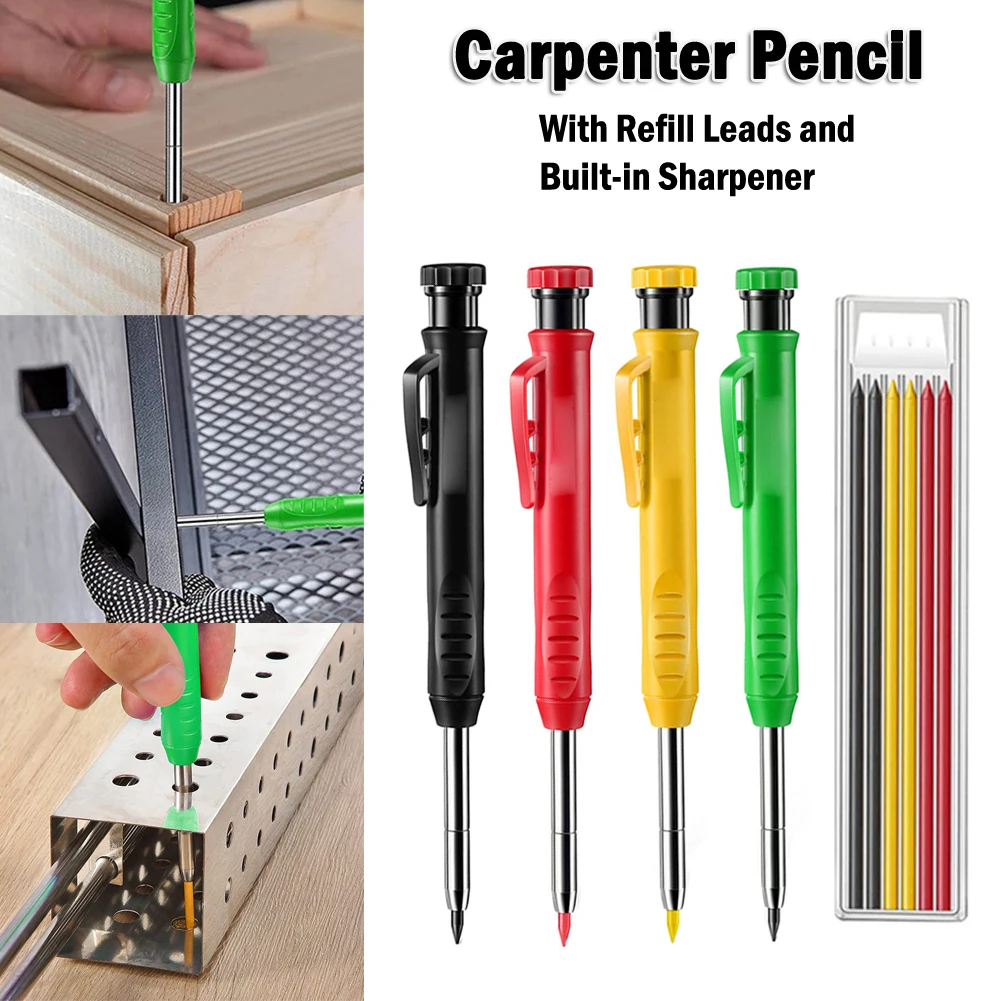 Solid Carpenter Pencil Set With 6 Refill Leads Built-in Sharpener Scribing Marking Maker Tool Woodworking Deep Hole Mechanical
Solid Carpenter Pencil Set With 6 Refill Leads Built-in Sharpener Scribing Marking Maker Tool Woodworking Deep Hole Mechanical