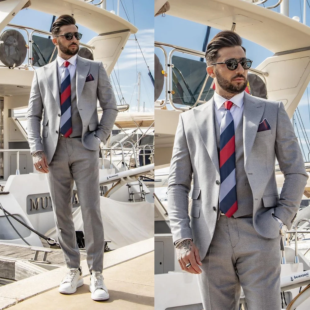 Костюм свадебный мужской из двух предметов, однобортный пиджак и брюки, смокинги для жениха, деловой костюм серого цвета