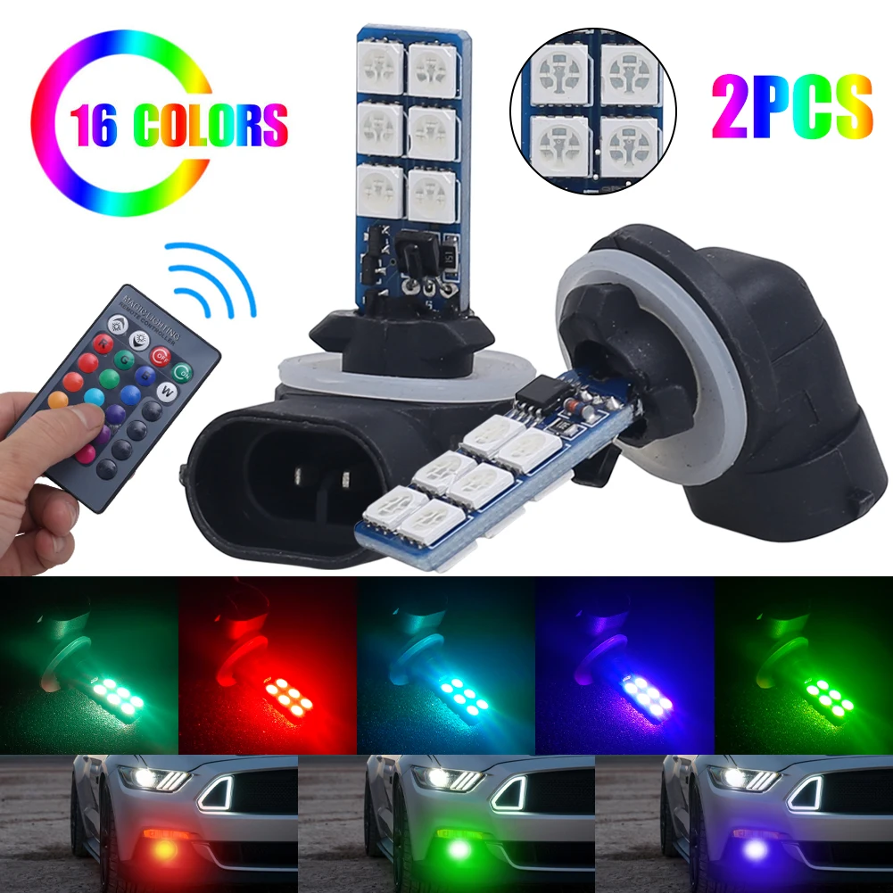2pcs 881 5050 RGB LED Bulb 12SMD Auto Headlight Fog Light Bulb 16 Color Changing 4 Modes with Remote Control Car Accessories
2pcs 881 5050 RGB LED Bulb 12SMD Auto Headlight Fog Light Bulb 16 Color Changing 4 Modes with Remote Control Car Accessories