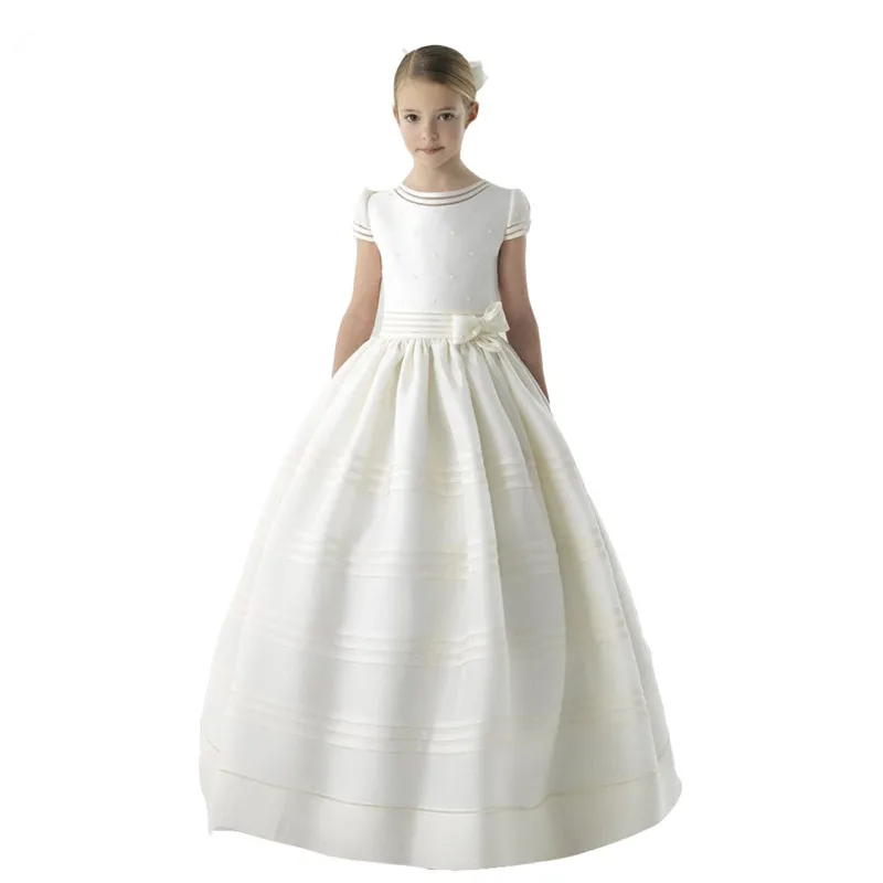 Formal Flower Girl Dress First Communion Dresses For Girls Short Sleeve Belt With Flowers Customized Girl Dresses for Wedding
Formal Flower Girl Dress First Communion Dresses For Girls Short Sleeve Belt With Flowers Customized Girl Dresses for Wedding