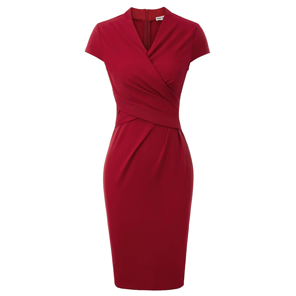 GK Dress Women Solid OL Dresses Fashion Casual Pleated Pencil Dress Cap Sleeve Surplice V-Neck Hips-Wrapped Bodycon Dress
GK Dress Women Solid OL Dresses Fashion Casual Pleated Pencil Dress Cap Sleeve Surplice V-Neck Hips-Wrapped Bodycon Dress