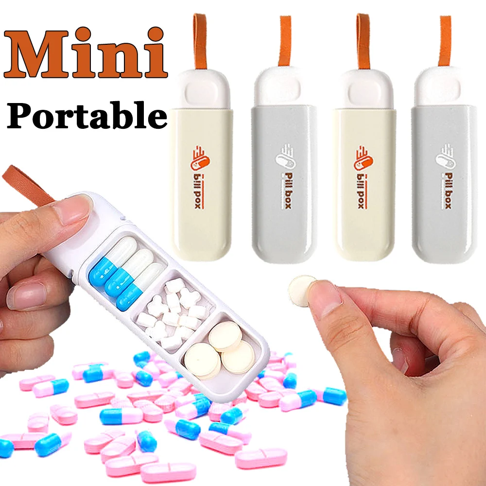 

Mini Pill Boxes Portable 3-Grid Small Medicine Chest Travel Carriable Medicine Storage Case Health Care Gray Vitamins Container