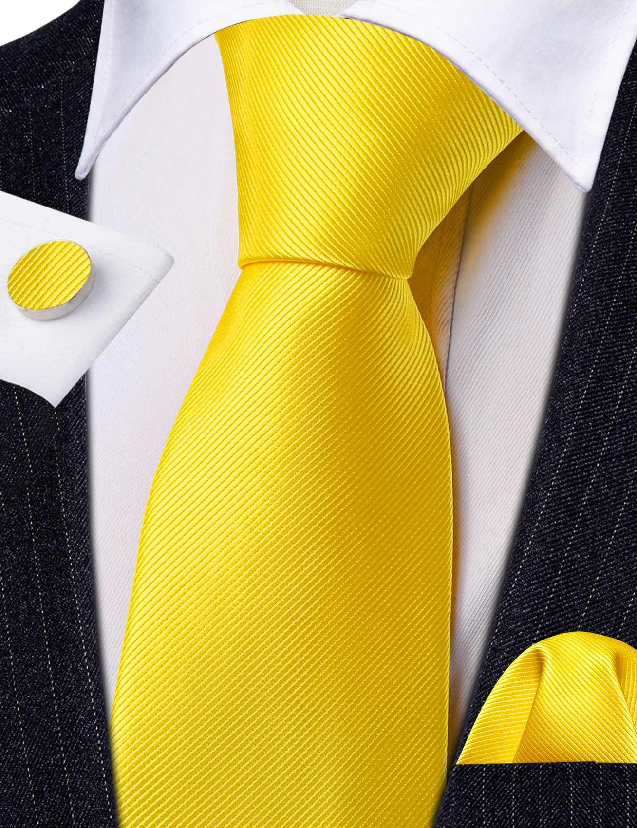 

Designer Yellow Ties For Men Fashion Woven Silk Solid Necktie Handkerchief Cufflinks Sets Groom Wedding Party Barry.Wang LN-6479