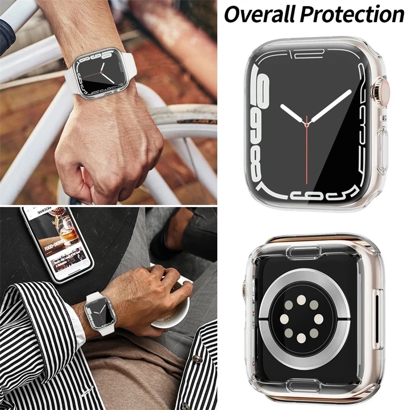 Clear Full Cover for Apple Watch Case 7 6 5 SE 45mm 41 44 42 40 mm Iwatch Series 4 3 38mm Glass Screen Protector | Наручные часы