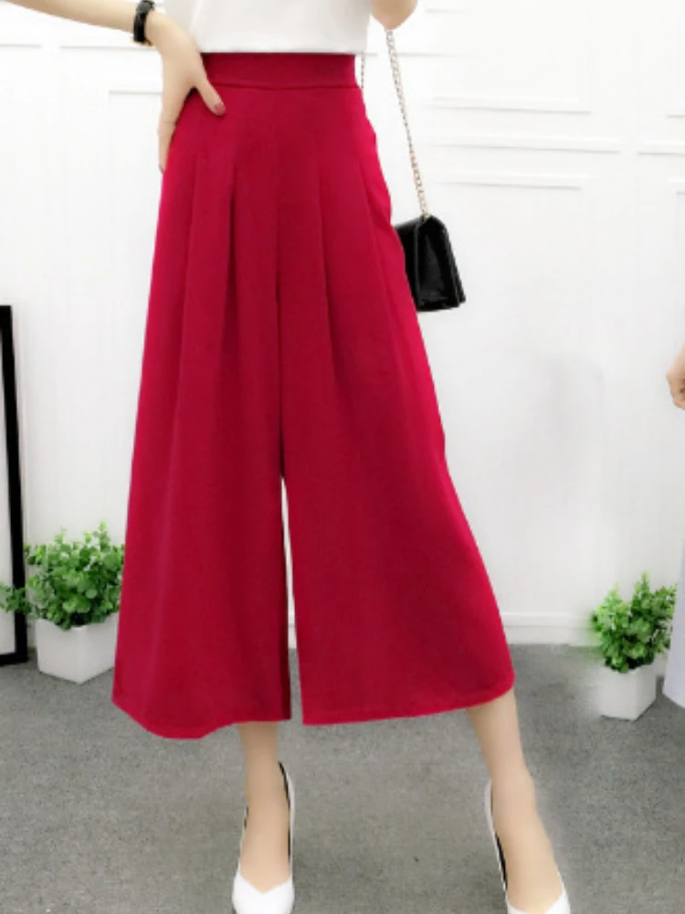 Summer New Women's Nine-point Wide-leg Pants Pleated Culottes High-waisted Women's Pants Loose Casual Pants Women Bottoms Pants
Summer New Women's Nine-point Wide-leg Pants Pleated Culottes High-waisted Women's Pants Loose Casual Pants Women Bottoms Pants