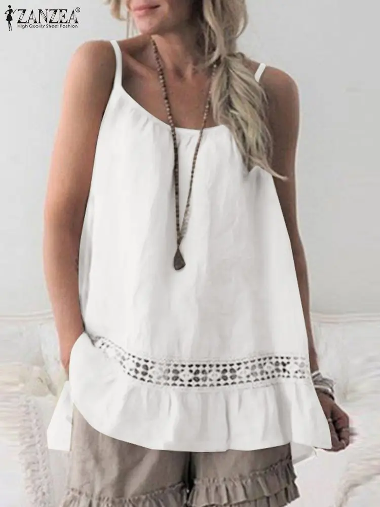 ZANZEA Bohemian Lace Patchwork Camisole Women Blouse O-Neck Sleeveless Thin Cotton Tops Casual Elegant Loose Holiday Beach Shirt 
ZANZEA Bohemian Lace Patchwork Camisole Women Blouse O-Neck Sleeveless Thin Cotton Tops Casual Elegant Loose Holiday Beach Shirt