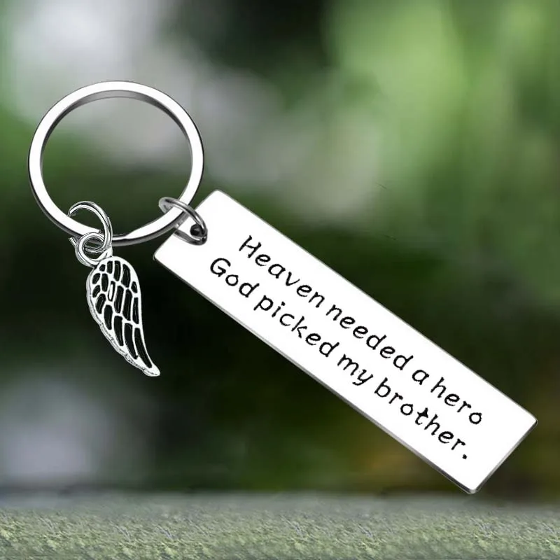 

Cute Brother Remembrance Keychain Heaven Needed a Hero Memorial Key Chain Pendant Jewelry Angel Wing Sympathy Gift