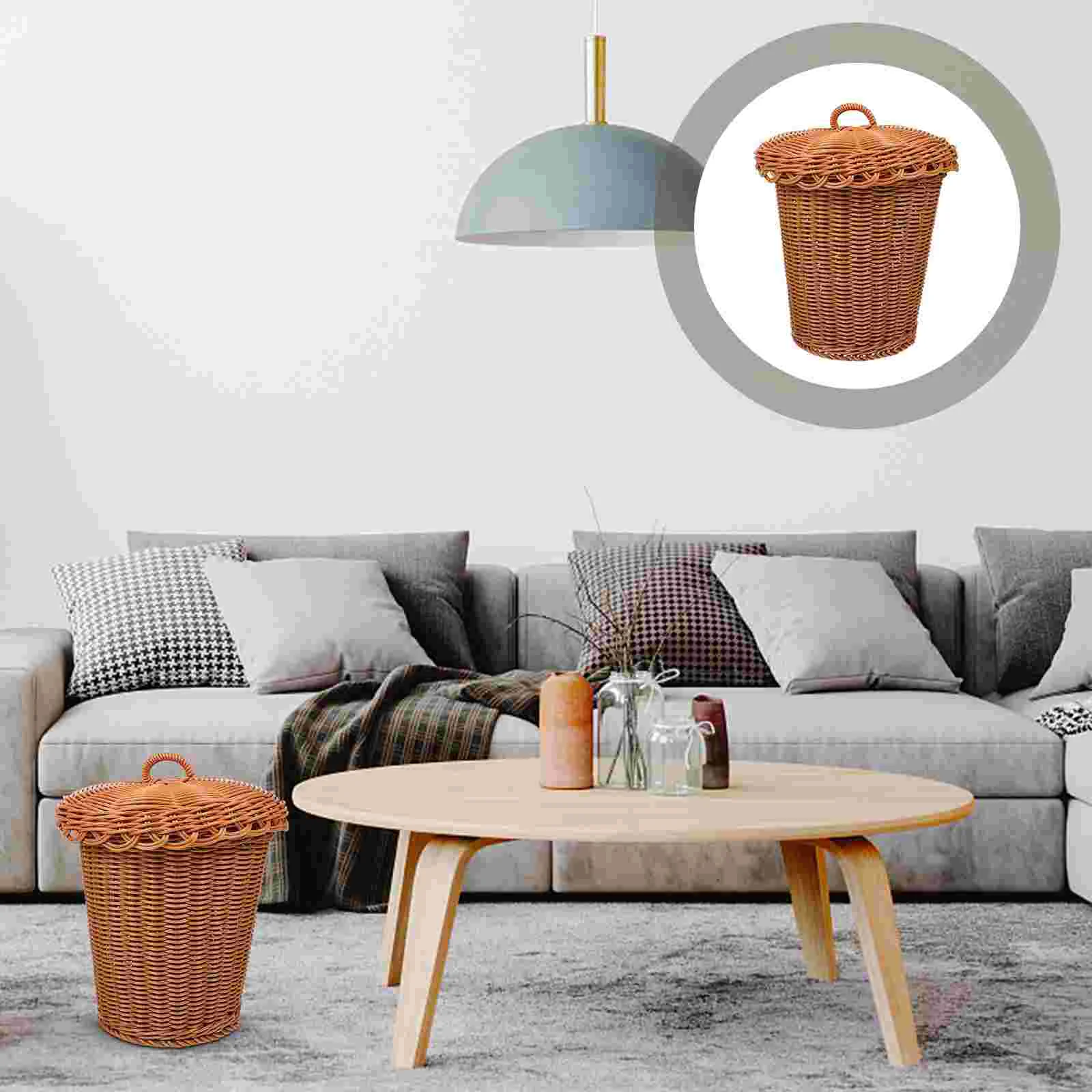 Basket Woven Storage Trash Rattan Can Imitation Decorative Householdmultipurpose Holder Laundry Sundries Container 
Basket Woven Storage Trash Rattan Can Imitation Decorative Householdmultipurpose Holder Laundry Sundries Container