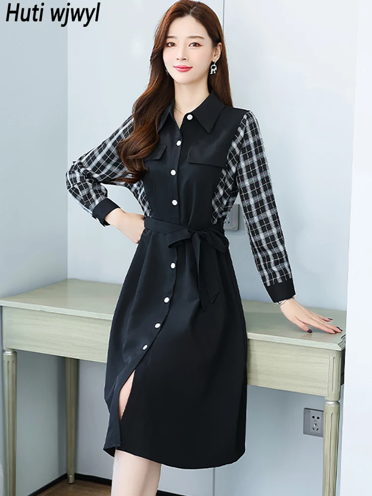 2022 Black Patchwork Plaid Midi Dress Autumn Winter Polo Collar Office Lady Shirt Dress Women Korean Elegant Bodycon Party Dress
2022 Black Patchwork Plaid Midi Dress Autumn Winter Polo Collar Office Lady Shirt Dress Women Korean Elegant Bodycon Party Dress
