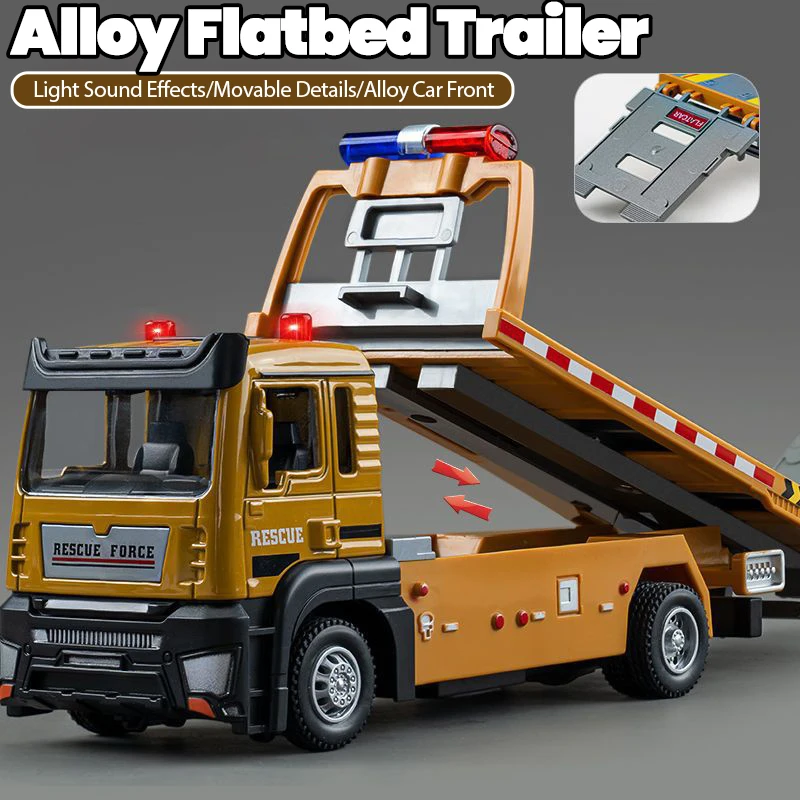 

Alloy Truck Model 1/32 Diecast Flatbed Trailer Trucsk with Sound Light Moveble Engineering Car Tractor Toys for Boys Kids Gift