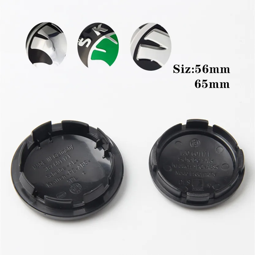 

4pcs/lot 56mm 65mm Balck Green Car Wheel Hub Center Caps Cover For Skoda Octavia Fabia Superb Rapid Yeti 1J0601171 3B7601171