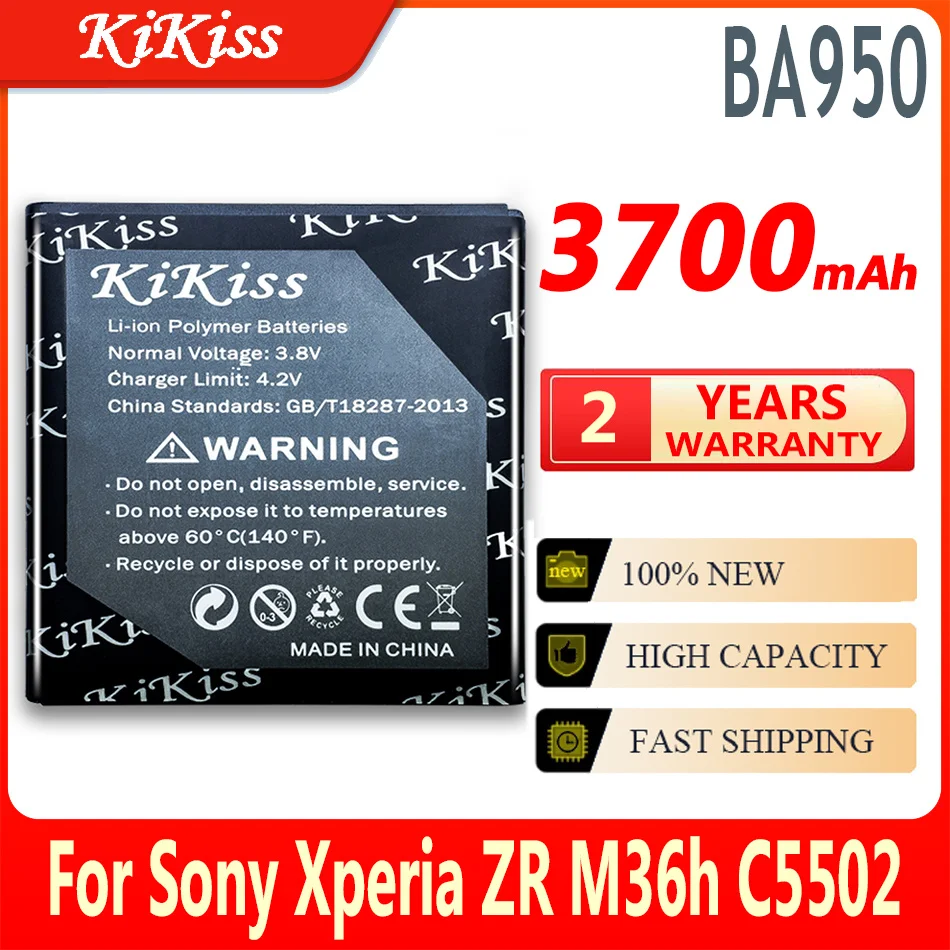 

KiKiss Cell Phone Battery BA950 For Sony Xperia ZR SO-04E M36h C5502 C5503 Dogo / For Xperia A AB-0300 Lithium Batteries 3700mAh