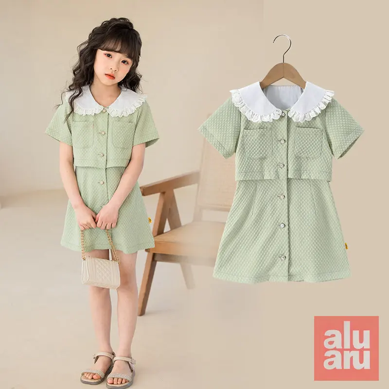 Girls' Dress Summer New Korean Version of Fashion Summer Dress Dress Big Tong Check Collar False Two-piece Set
Girls' Dress Summer New Korean Version of Fashion Summer Dress Dress Big Tong Check Collar False Two-piece Set