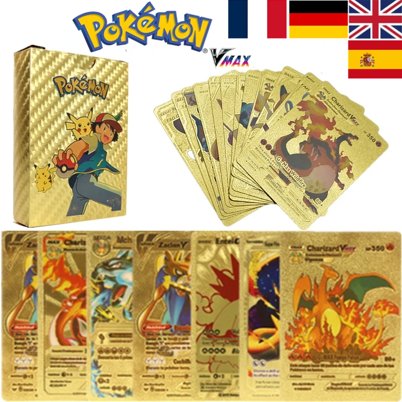 15-81 Pcs Pokemon Gold Silver Black Gold Letters Spanish German English French Combination Card Vmax Gx Christmas Gift for Kids
15-81 Pcs Pokemon Gold Silver Black Gold Letters Spanish German English French Combination Card Vmax Gx Christmas Gift for Kids