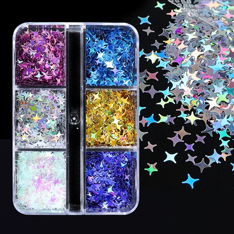 

6 Grids Star Shape Glitter Resin Filler Holographic Four-pointed Stars Sequins Epoxy Resin Mold Filling DIY Craft Nail Art Decor