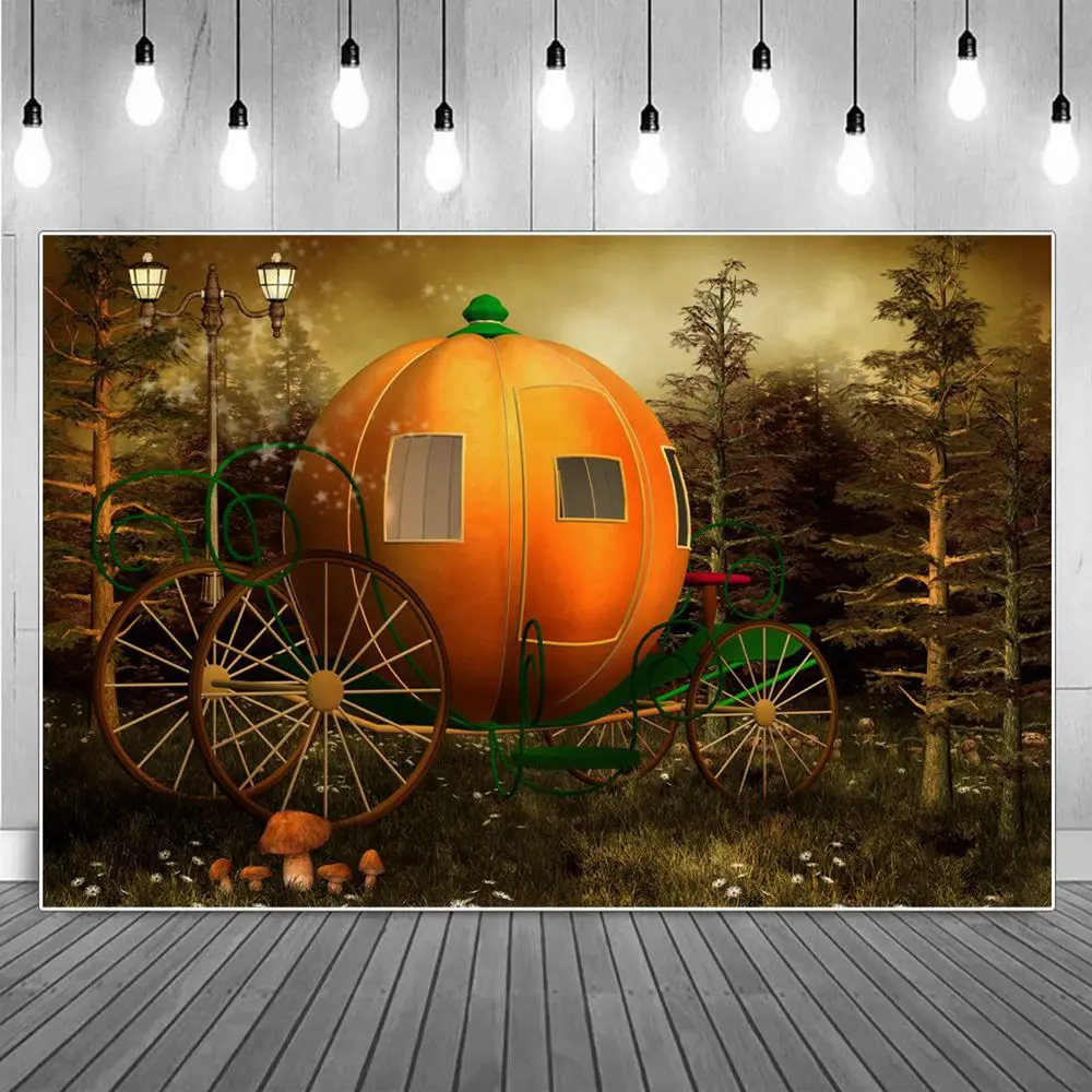 Pumpkin Carriage Birthday Decoration Photography Backgrounds Fairytale Forest Mushroom Lantern Grassland Party Photo Backdrops 
Pumpkin Carriage Birthday Decoration Photography Backgrounds Fairytale Forest Mushroom Lantern Grassland Party Photo Backdrops