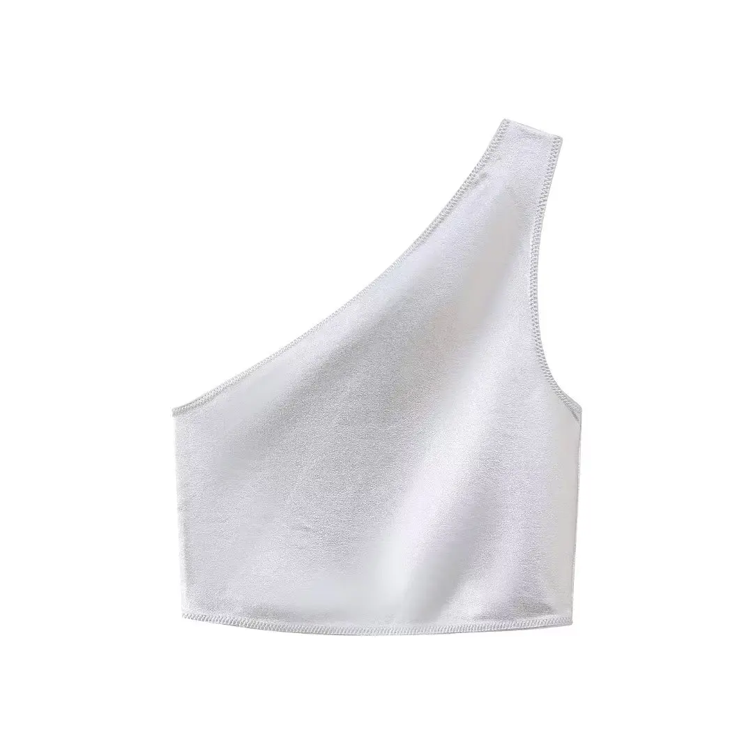 Women New Fashion metallic foil Seamless fabric Cropped Asymmetric Tops Vintage Sleeveless backless Female Waistcoat Chic Tops
Women New Fashion metallic foil Seamless fabric Cropped Asymmetric Tops Vintage Sleeveless backless Female Waistcoat Chic Tops