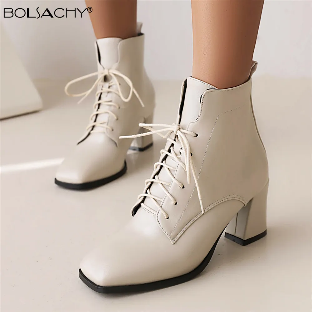 Woman Square Toe Ankle Lace-up Woman Boots Fashion Designer High Heels Mujer Zapatos Autumn Winter New Femme Shoes Beige Black
Woman Square Toe Ankle Lace-up Woman Boots Fashion Designer High Heels Mujer Zapatos Autumn Winter New Femme Shoes Beige Black